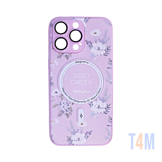 Capa Magnetic com Desenho De Flores para Apple iPhone 14 Pro Max Branco